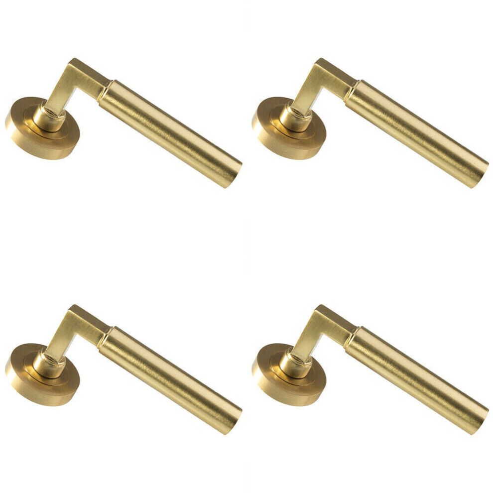 Loops 4X Pair Straight Round Bar Handle On Round Rose Concealed Fix Satin Brass