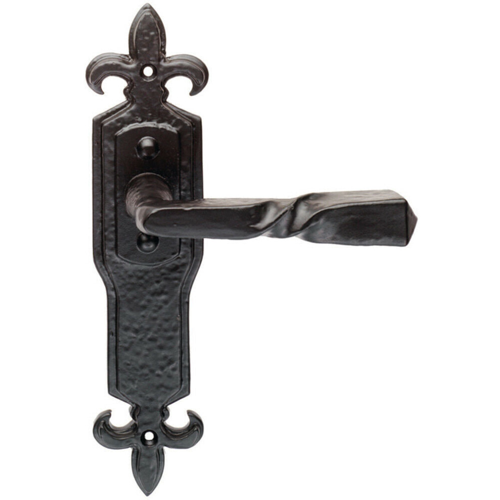 PAIR Forged Twisted Ornate Lever on Latch Backplate 226 x 50mm Black Antique