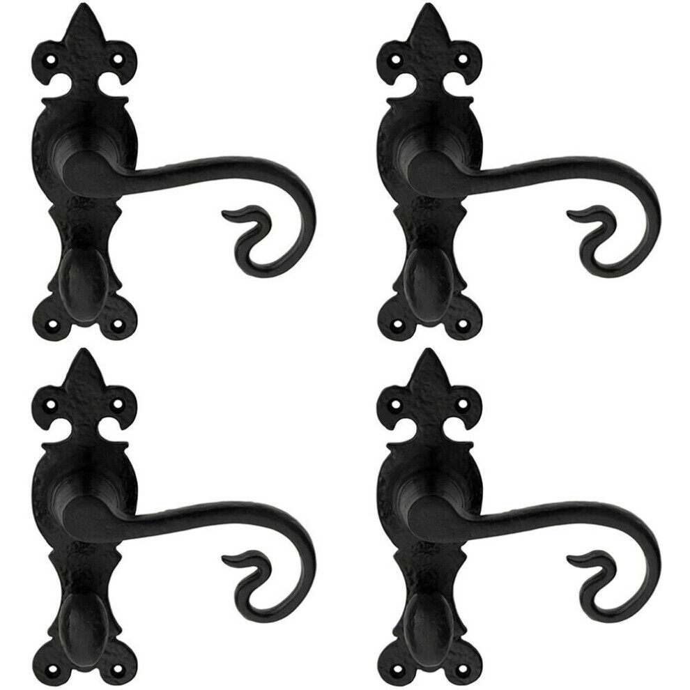 4x PAIR Forged Curled Handle on Bathroom Backplate 167 x 51mm Black Antique