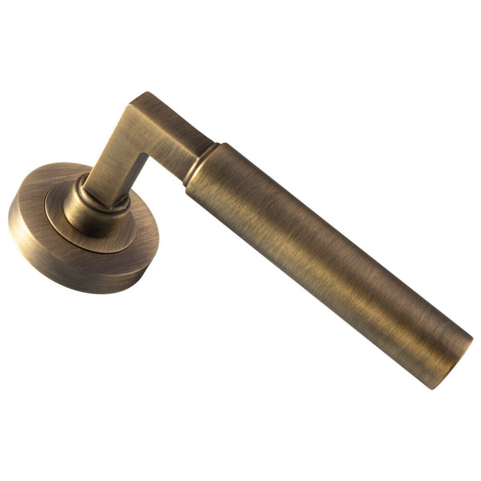 Loops Pair Straight Round Bar Handle On Round Rose Concealed Fix Antique Brass