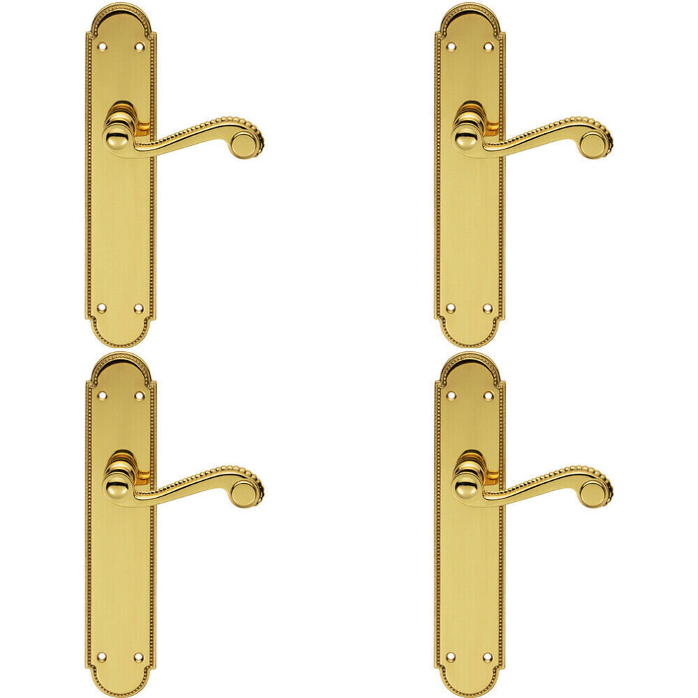 4x PAIR Beaded Pattern Handle on Latch Backplate 249 x 50mm Polished Brass