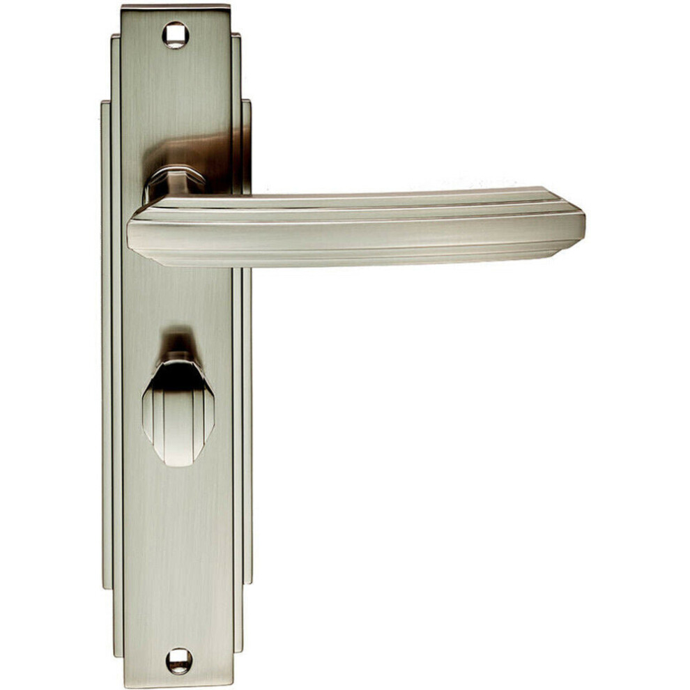 Loops Pair Line Detailed Handle On Bathroom Backplate 205 X 45Mm Satin Nickel