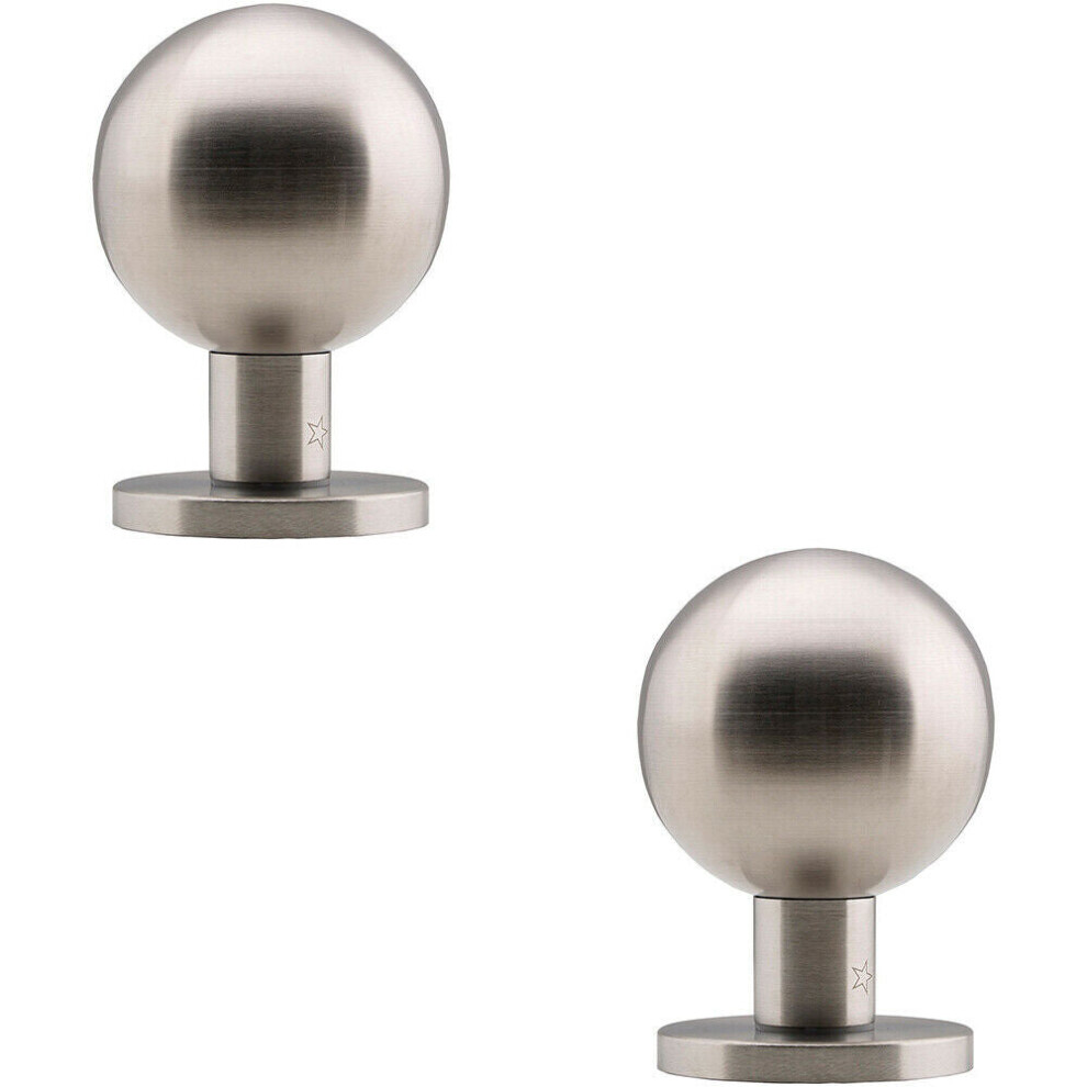 2x Round Mortice Door Knob - Satin Stainless Steel - 50mm Rose - Modern Handle