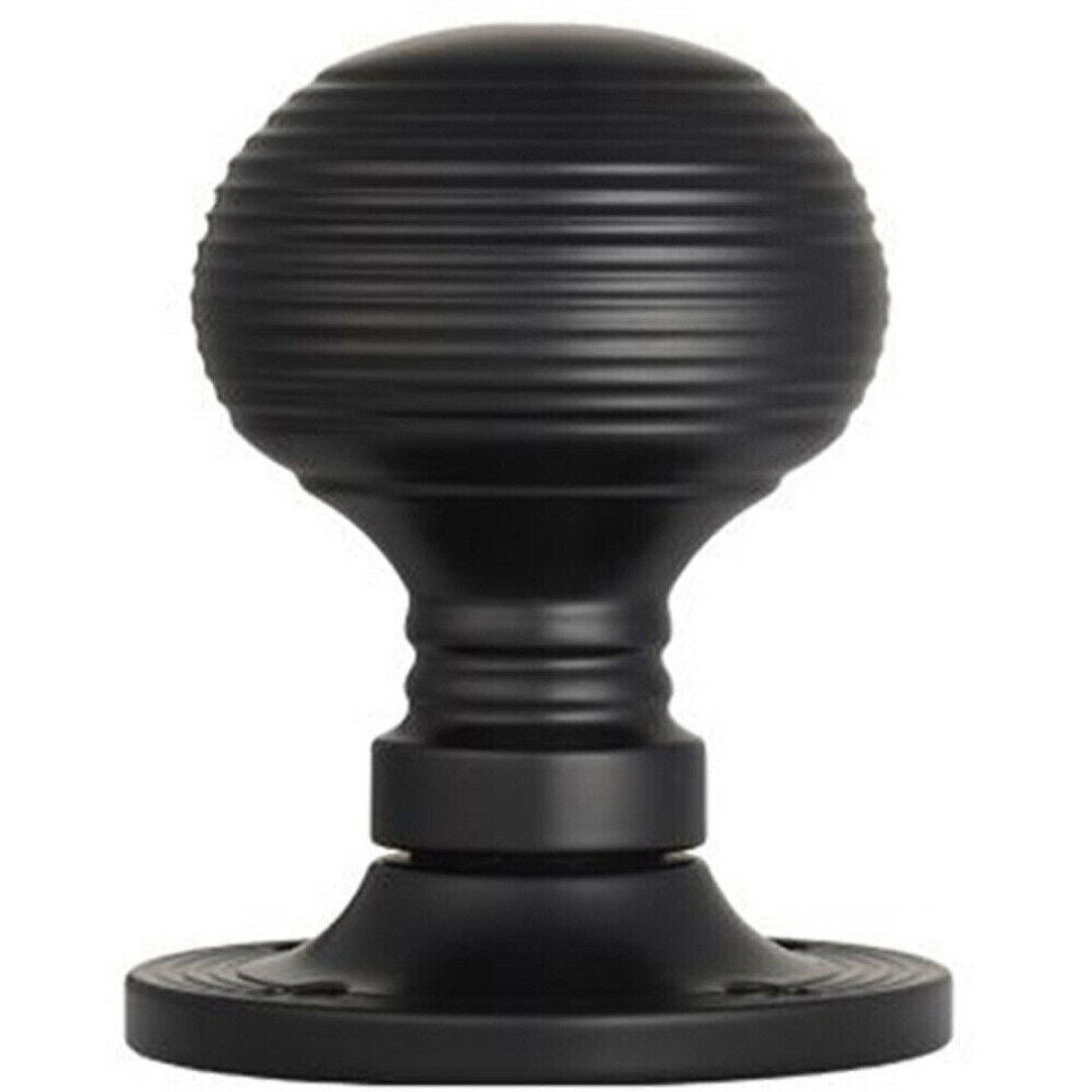 PAIR Round Textured Mortice Door Knob 52mm Dia Matt Black Beehive Knob