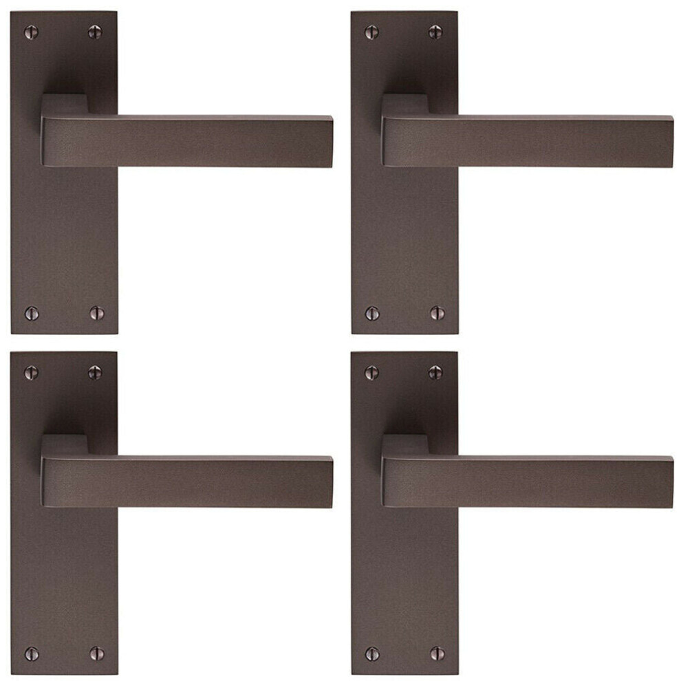 4x PAIR Straight Square Handle on Slim Latch Backplate 150 x 50mm Matt Bronze