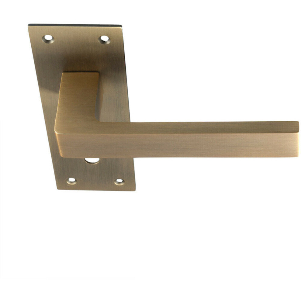 PAIR Straight Square Handle on Slim Lock Backplate 150 x 50mm Antique Brass