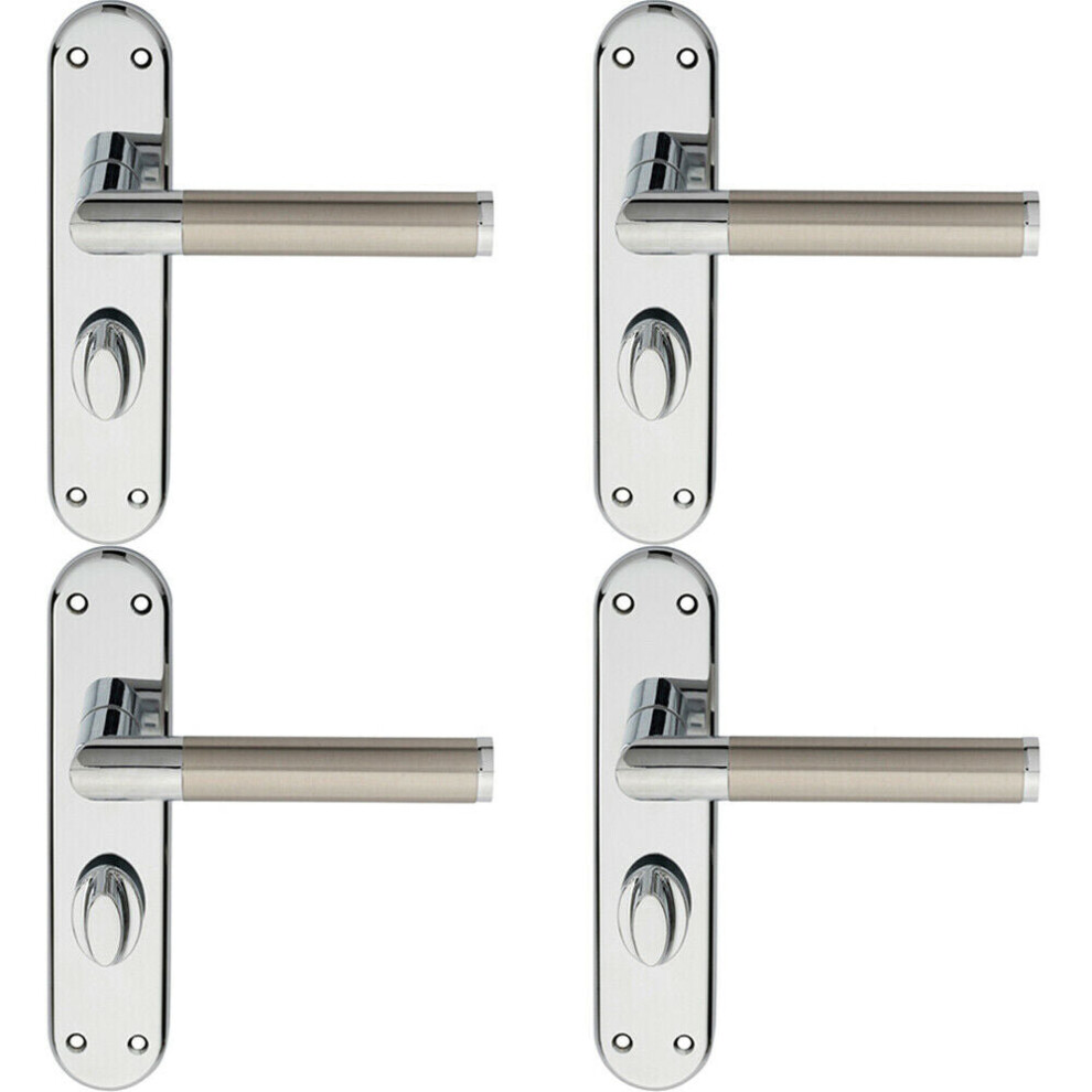 4x Round Bar Lever on Bathroom Backplate Door Handle 180 x 40mm Chrome & Nickel