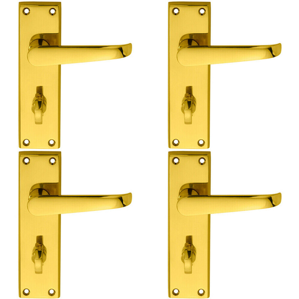 4x PAIR Straight Victorian Lever On Bathroom Backplate 150 X 43mm Polished Brass