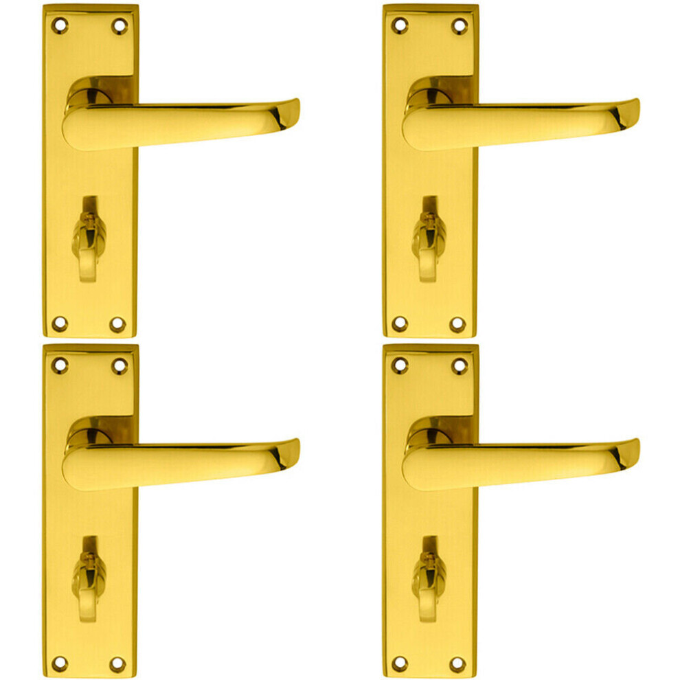 4X Pair Straight Victorian Lever On Bathroom Backplate 150 X 43Mm Polished Brass 5056524209448