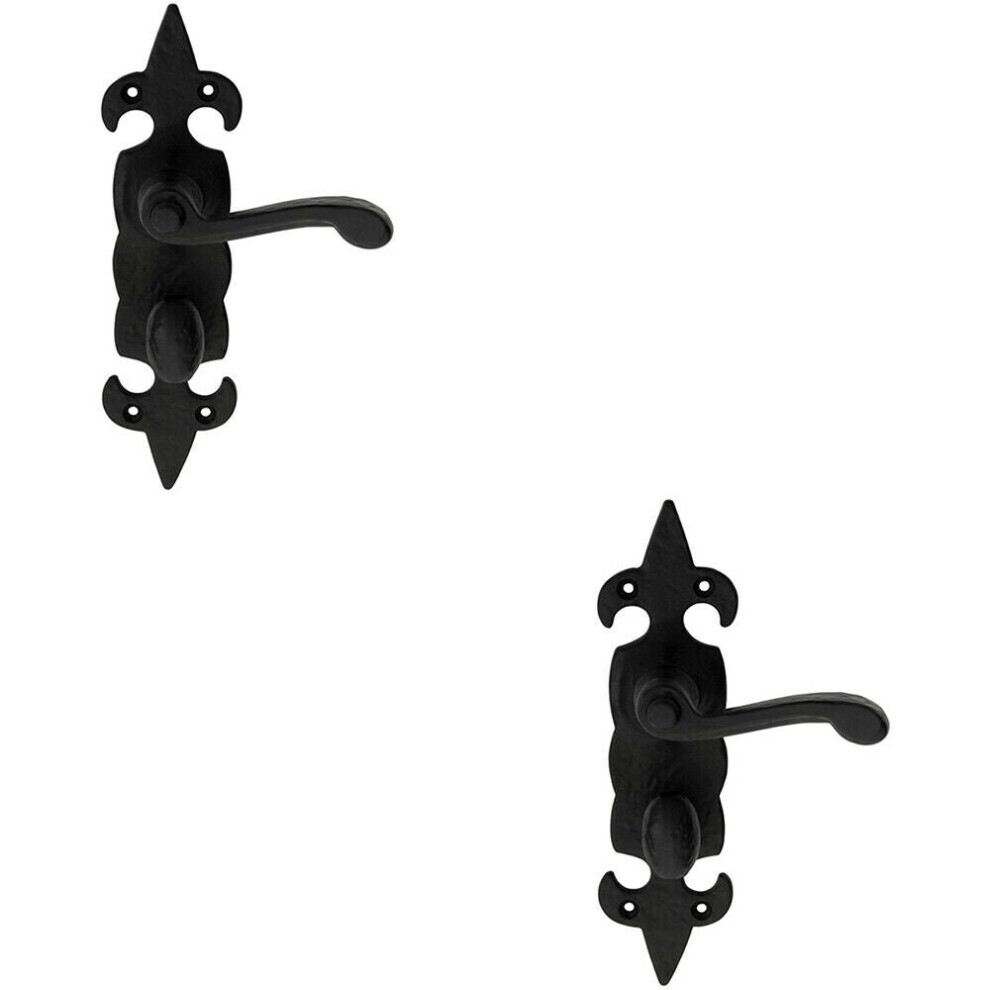 Loops 2X Pair Forged Scroll Handle On Bathroom Backplate 206 X 57Mm Black Antique