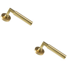 2x PAIR Straight Round Bar Handle on Round Rose Concealed Fix Satin Brass