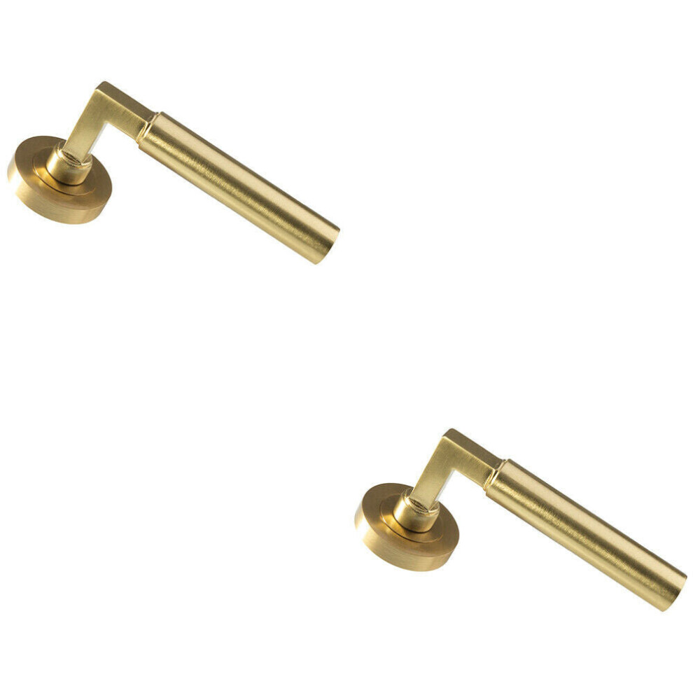 Loops 2X Pair Straight Round Bar Handle On Round Rose Concealed Fix Satin Brass