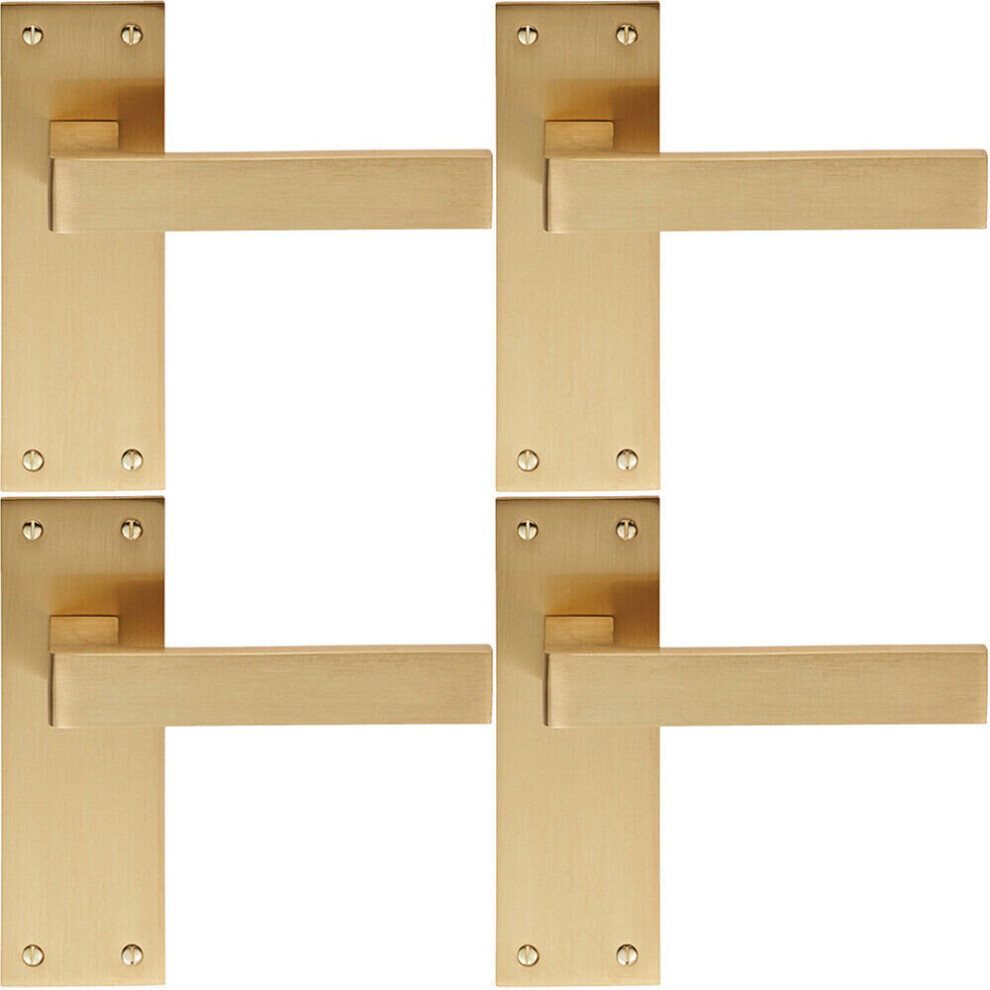 4x PAIR Straight Square Handle on Slim Latch Backplate 150 x 50mm Satin Brass