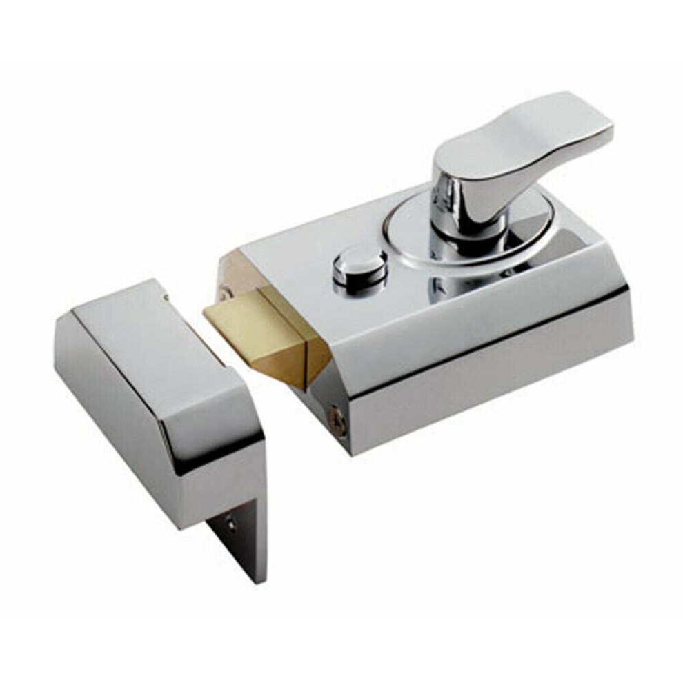 Deadlocking Rim Cylinder Nightlatch 60Mm Polished Chrome Door Security Lock 5056492579574