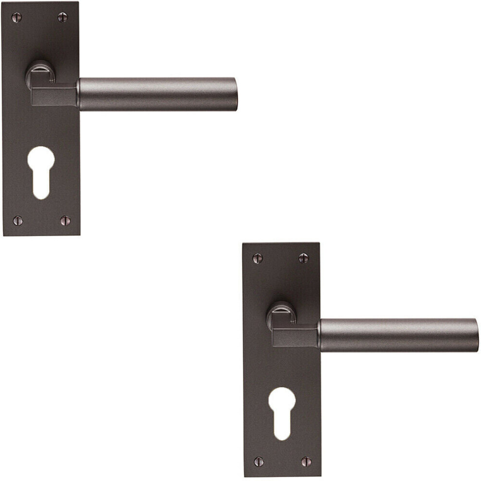 2x PAIR Round Bar Handle on Slim Euro Lock Backplate 150 x 50mm Matt Bronze