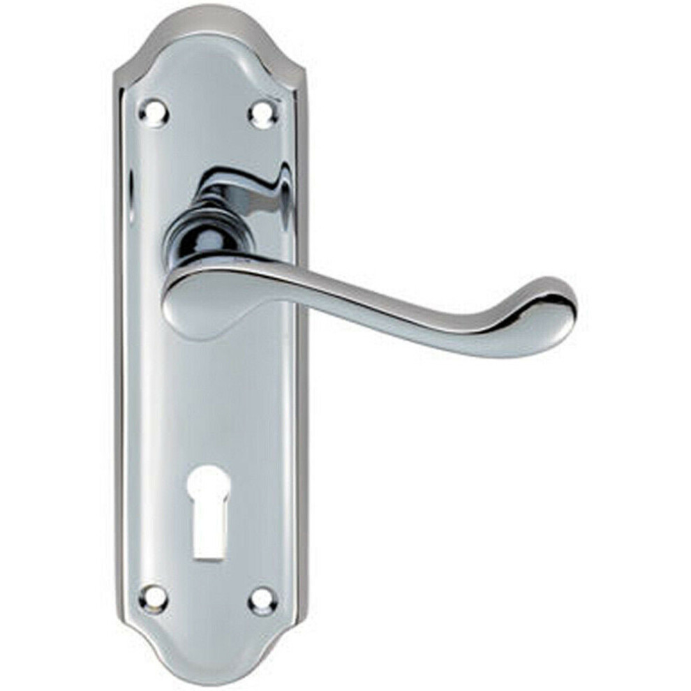 Pair Victorian Upturned Handle On Lock Backplate 168 X 47Mm Polished Chrome 5056492579642