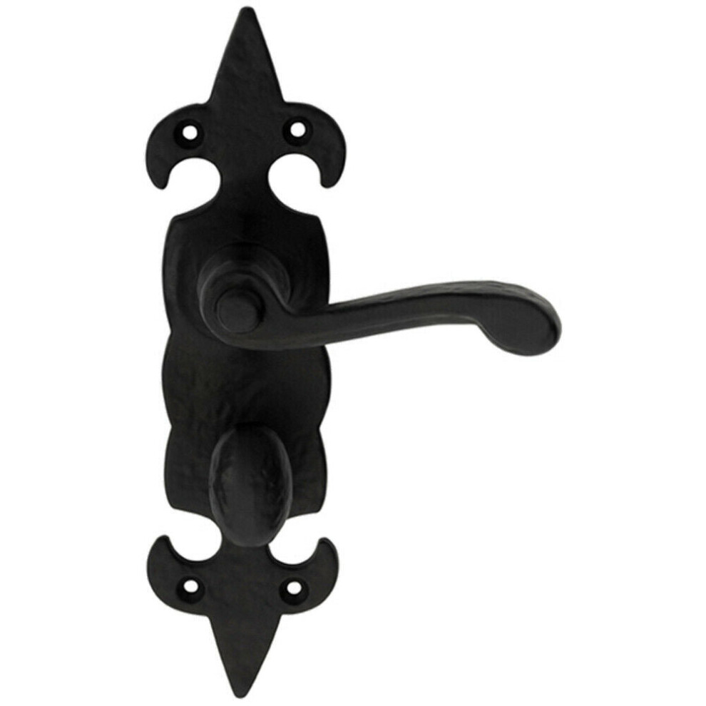 Pair Forged Scroll Lever Handle On Bathroom Backplate 206 X 57Mm Black Antique
