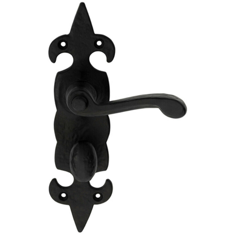 PAIR Forged Scroll Lever Handle on Bathroom Backplate 206 x 57mm Black Antique