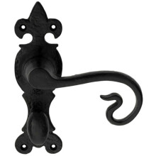 PAIR Forged Curled Lever Handle on Bathroom Backplate 167 x 51mm Black Antique