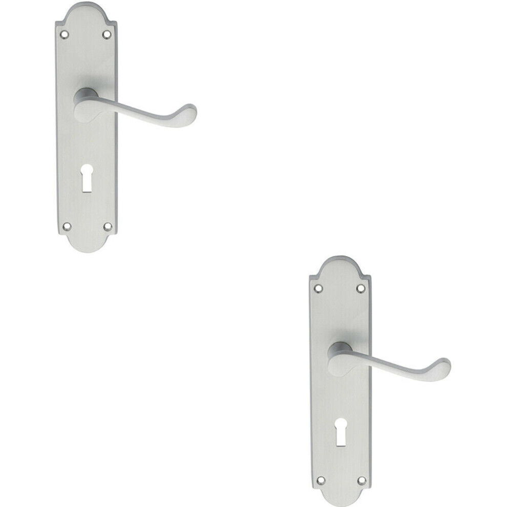 Loops 2X Pair Victorian Scroll Handle On Lock Backplate 205 X 49Mm Satin Chrome