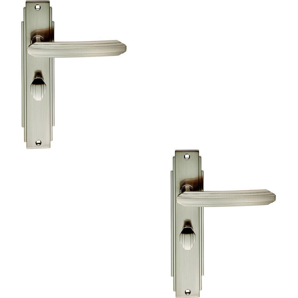 2X Pair Line Detailed Handle On Bathroom Backplate 205 X 45Mm Satin Nickel