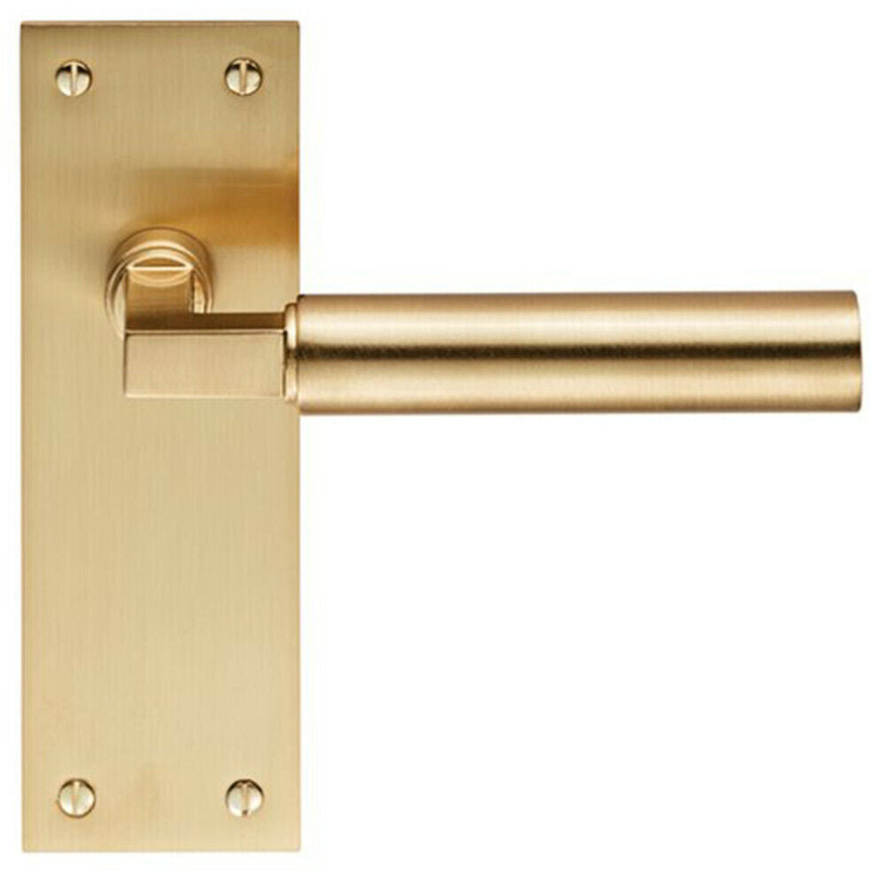 PAIR Round Bar Handle on Slim Latch Backplate 150 x 50mm Satin Brass