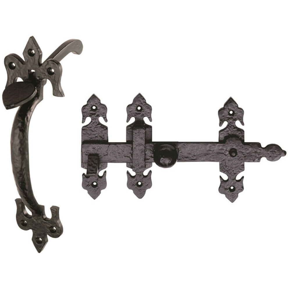 Ornate Suffolk Thumb Latch Door Handle Set For Outdoor Gates Black Antique 5056492579703