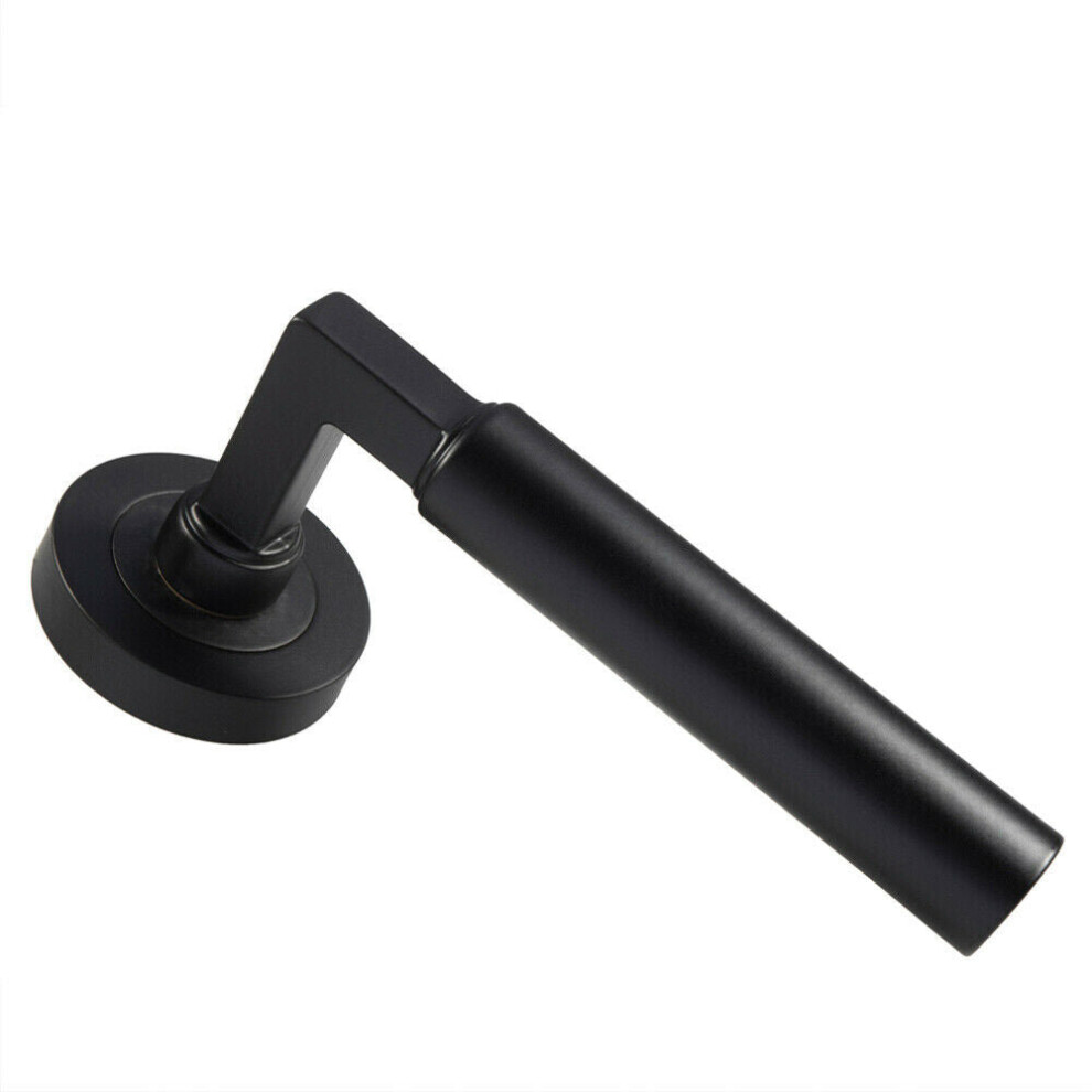 PAIR Straight Round Bar Handle on Round Rose Concealed Fix Matt Black