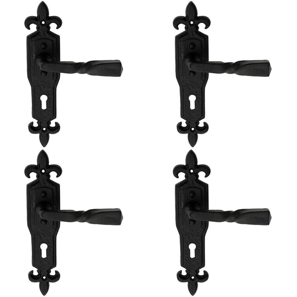 4x PAIR Forged Twisted Ornate Lever on Lock Backplate 226 x 50mm Black Antique