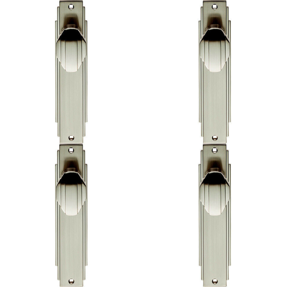 4X Pair Line Detailed Door Knob On Latch Backplate 205 X 45Mm Satin Nickel 5056524210840