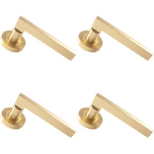 4x PAIR Straight Plinth Mounted Handle on Round Rose Concealed Fix Satin Brass