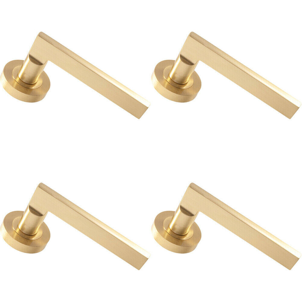 Loops 4X Pair Straight Plinth Mounted Handle On Round Rose Concealed Fix Satin Brass