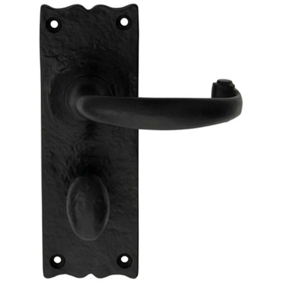 Pair Forged Curved Lever Handle On Bathroom Backplate 155 X 54Mm Black Antique