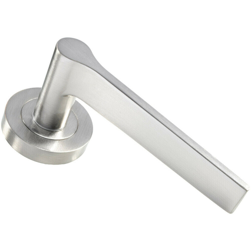 Loops Pair Straight Rounded Handle On Round Rose Concealed Fix Satin Nickel