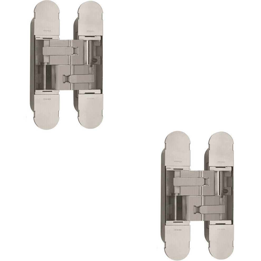 2x 160 x 32mm Concealed Heavy Duty Hinge Fits Unrebated Doors Polished Nickel