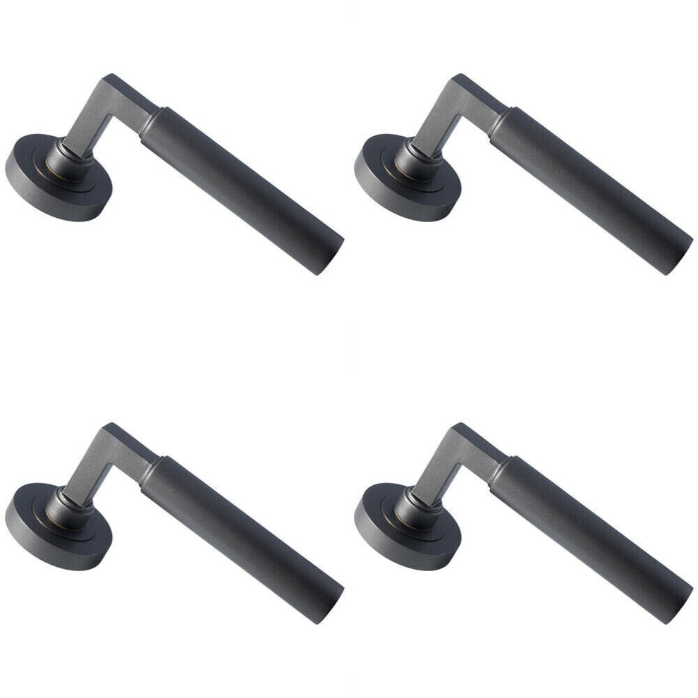 4X Pair Straight Round Bar Handle On Round Rose Concealed Fix Matt Bronze