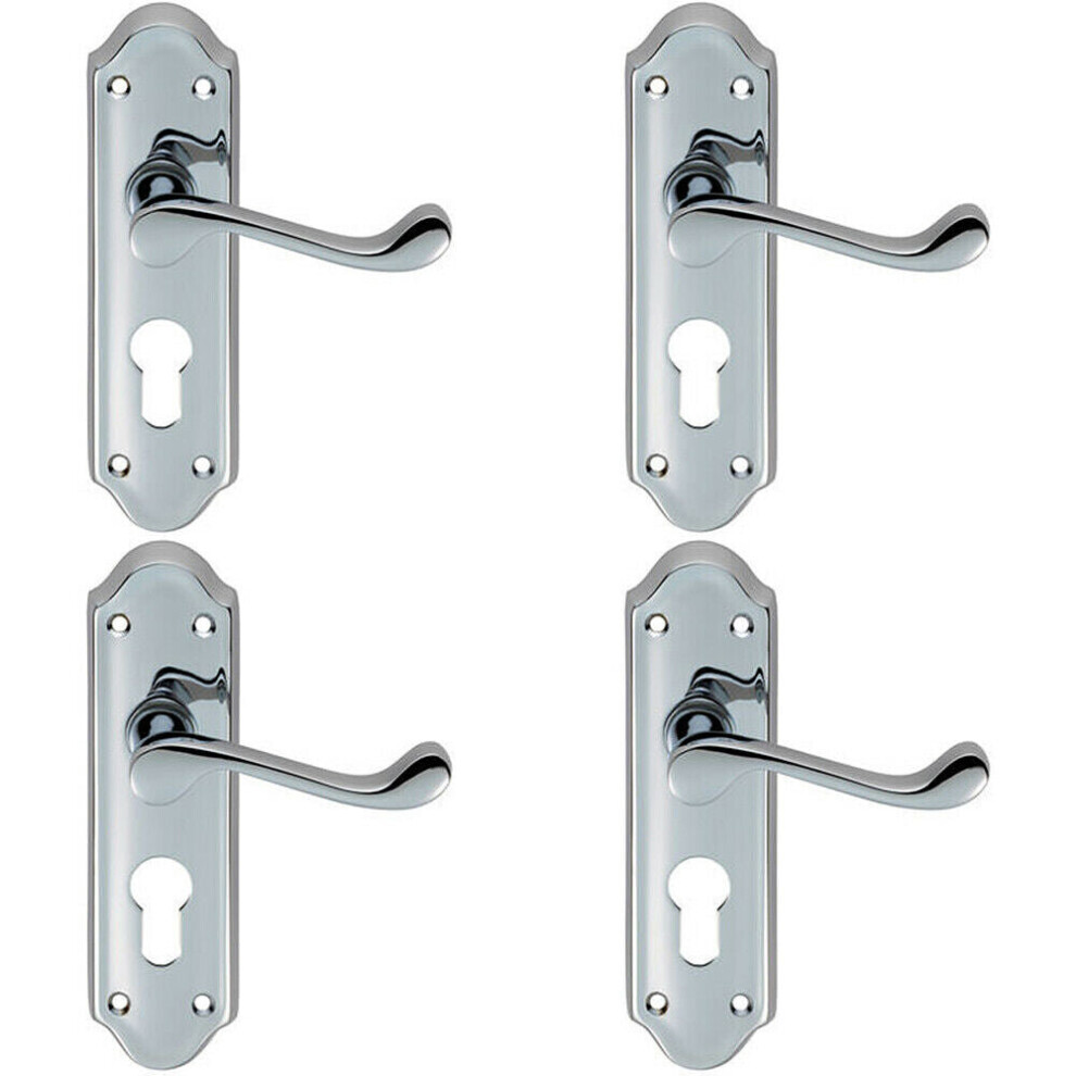Loops 4X Pair Victorian Upturned Lever On Euro Lock Backplate 168 X 47Mm Chrome