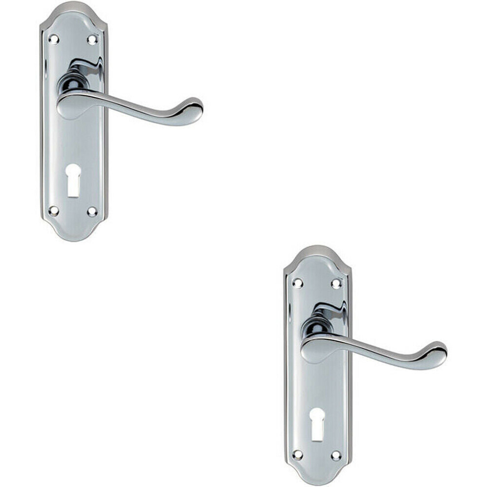 2X Pair Victorian Upturned Handle On Lock Backplate 168 X 47Mm Polished Chrome 5056492596465