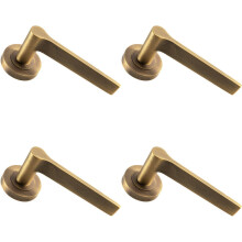 4x PAIR Straight Rounded Handle on Round Rose Concealed Fix Antique Brass