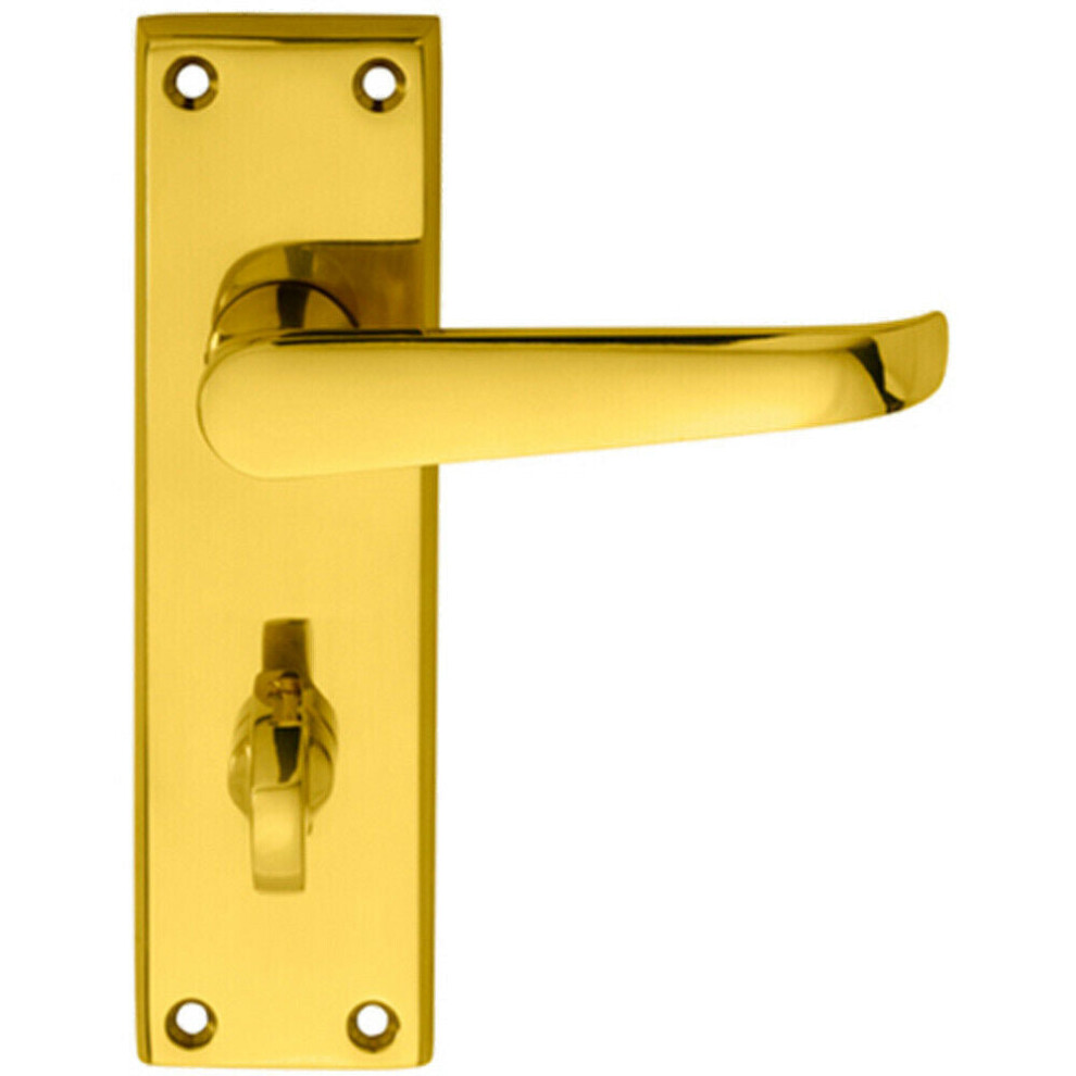 PAIR Straight Victorian Lever on Bathroom Backplate 150 x 43mm Polished Brass