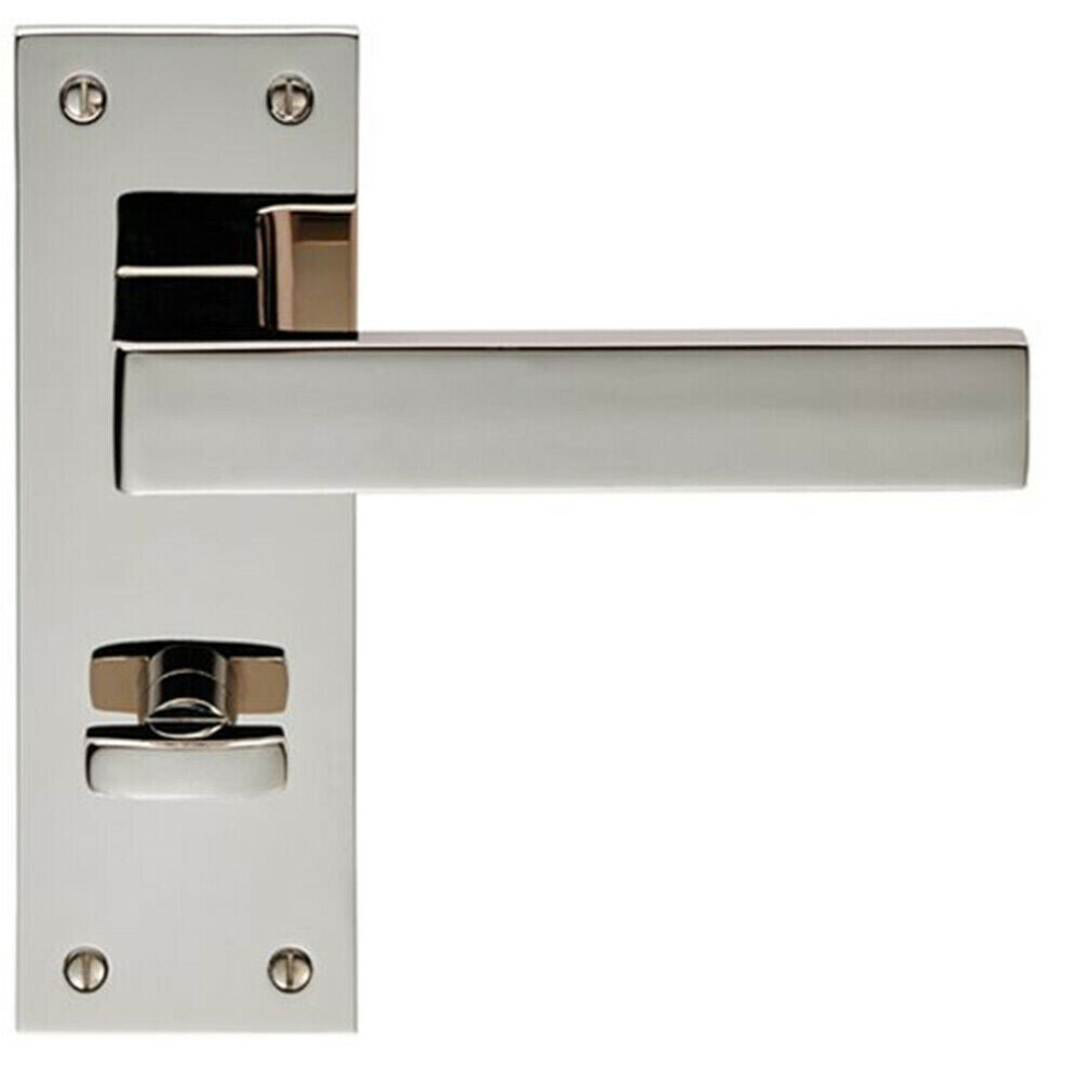 PAIR Straight Square Handle on Bathroom Backplate 150 x 50mm Polished Nickel