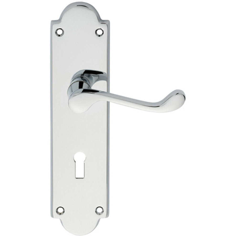 Pair Victorian Scroll Handle On Lock Backplate 205 X 49Mm Polished Chrome