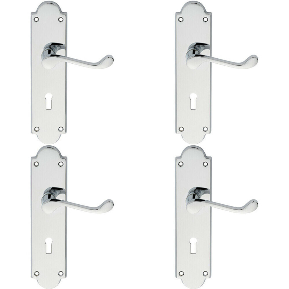 4X Pair Victorian Scroll Handle On Lock Backplate 205 X 49Mm Polished Chrome