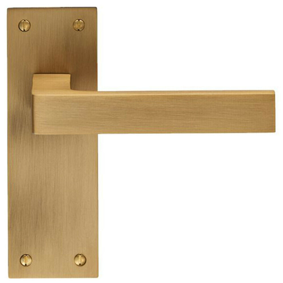 PAIR Straight Square Handle on Slim Latch Backplate 150 x 50mm Antique Brass
