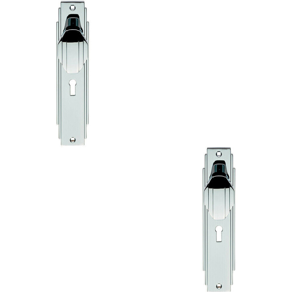 Loops 2X Pair Line Detailed Door Knob On Lock Backplate 205 X 45Mm Polished Chrome