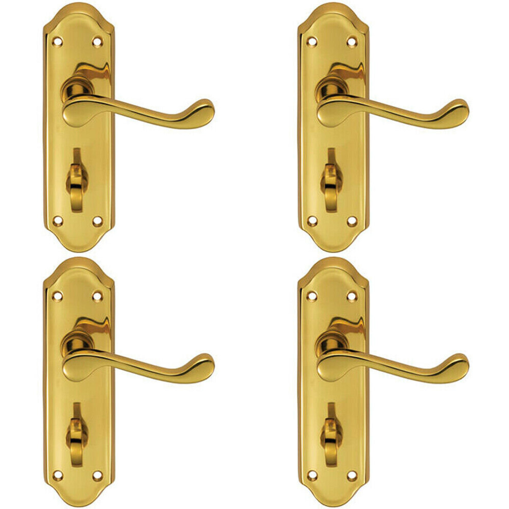4X Pair Victorian Upturned Lever On Bathroom Backplate 168 X 47Mm Polished Brass