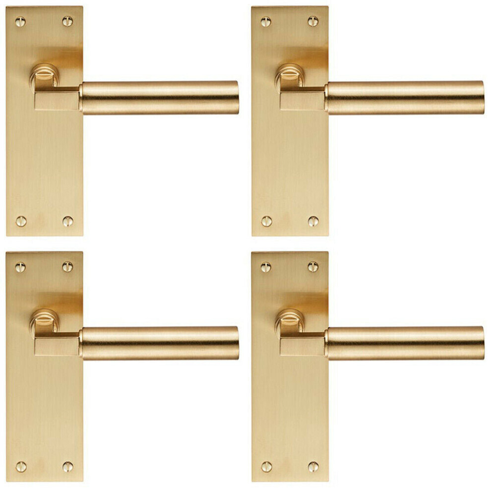 4x PAIR Round Bar Handle on Slim Latch Backplate 150 x 50mm Satin Brass