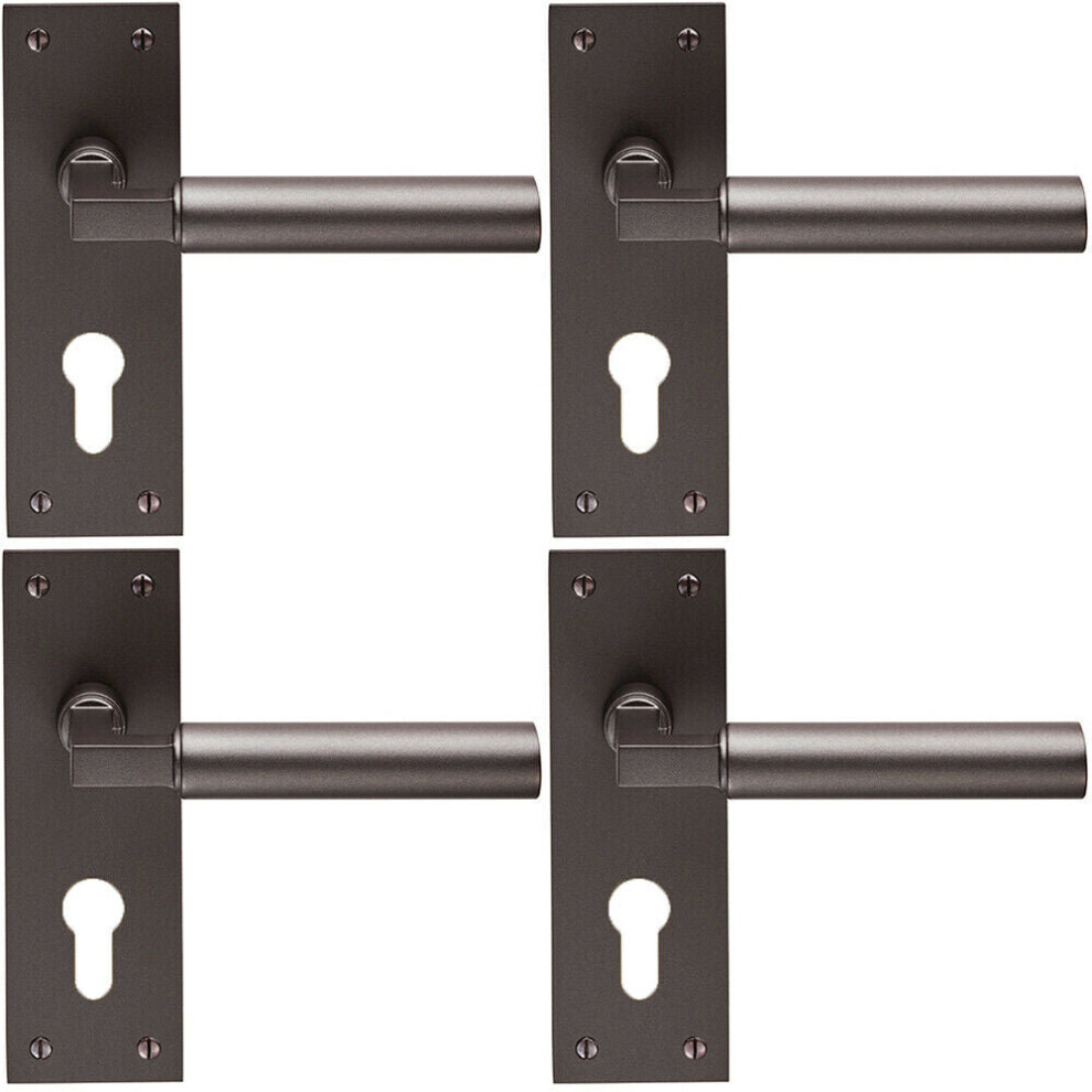 4x PAIR Round Bar Handle on Slim Euro Lock Backplate 150 x 50mm Matt Bronze