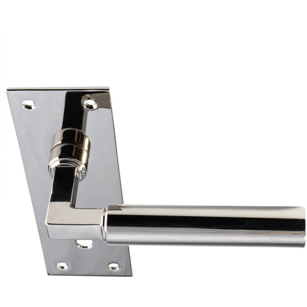 PAIR Round Bar Handle on Slim Lock Backplate 150 x 50mm Polished Nickel