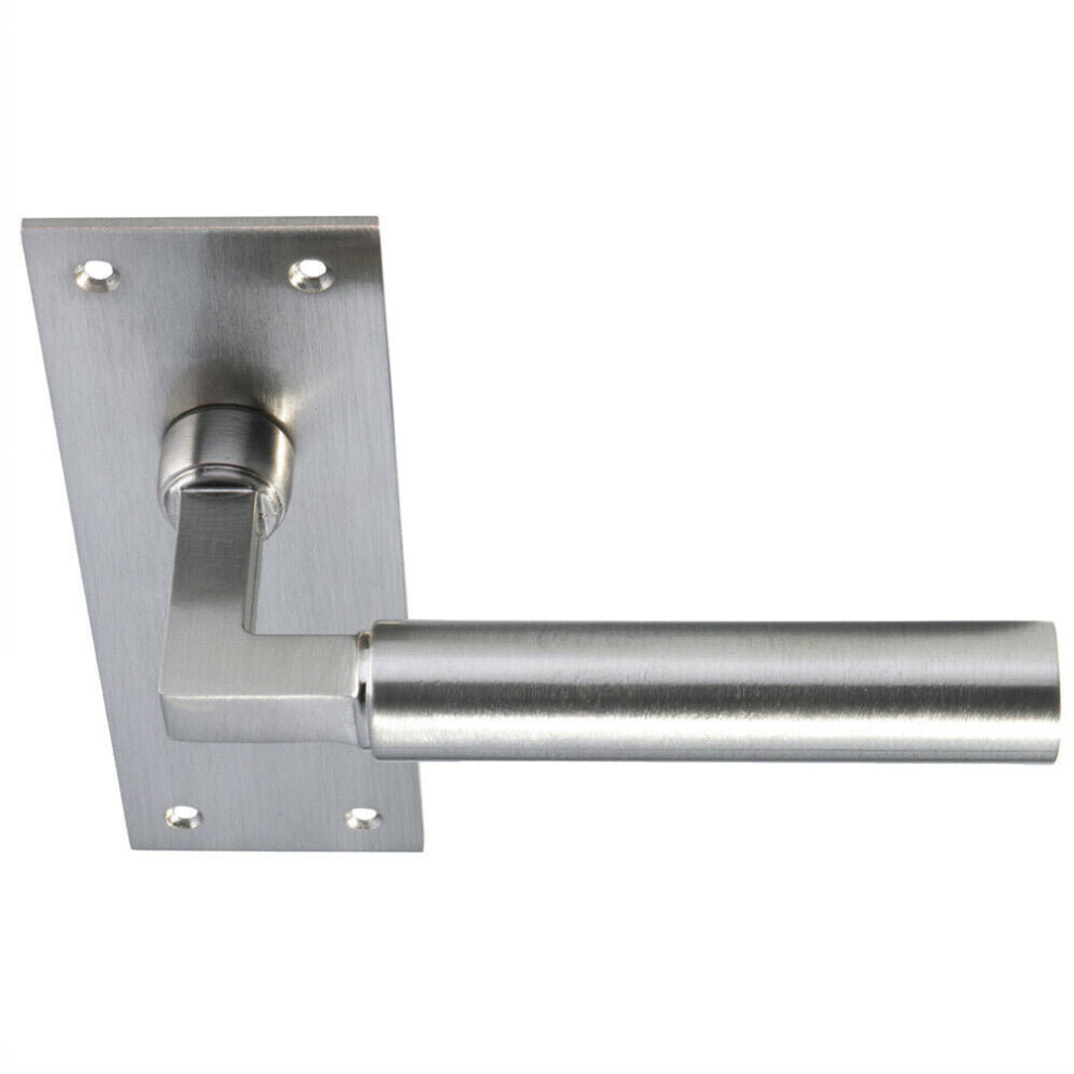 PAIR Round Bar Handle on Slim Bathroom Backplate 150 x 50mm Satin Nickel